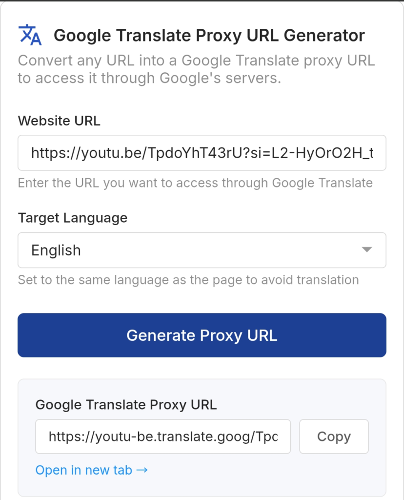 Google Translate Proxy URL Generator to unblock YouTube at school