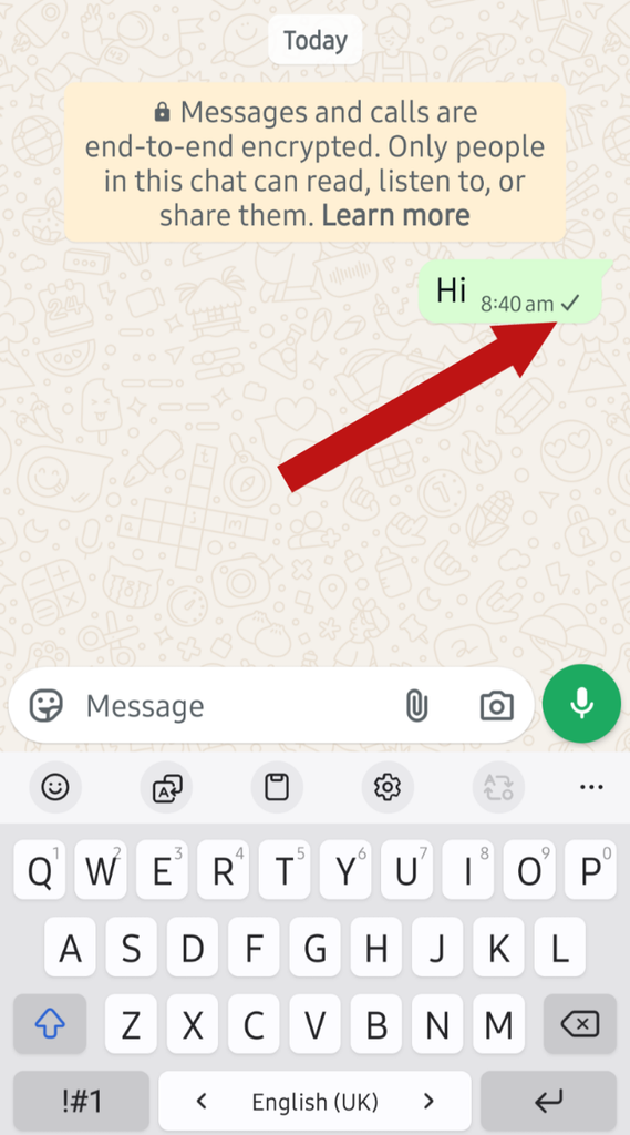 WhatsApp single tick icon showing message sent to server