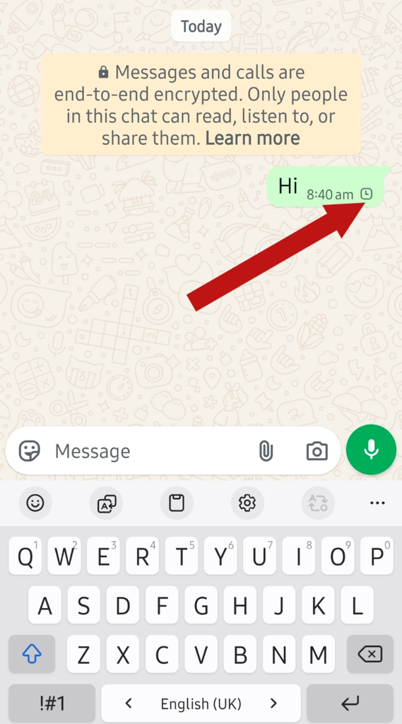 WhatsApp clock icon indicating message not sent