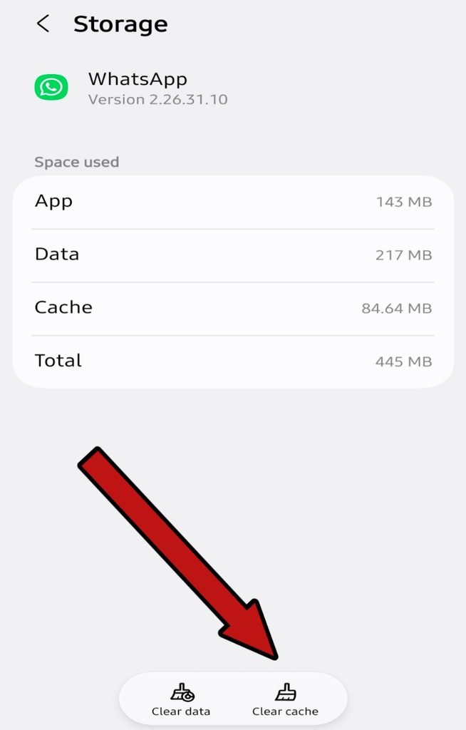Tap Clear Cache button for WhatsApp