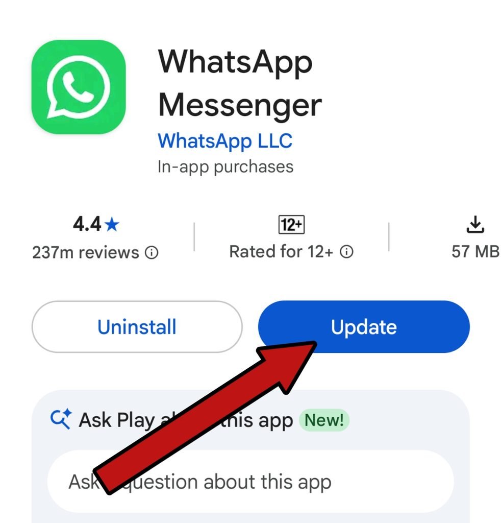Update WhatsApp button on Google Play Store