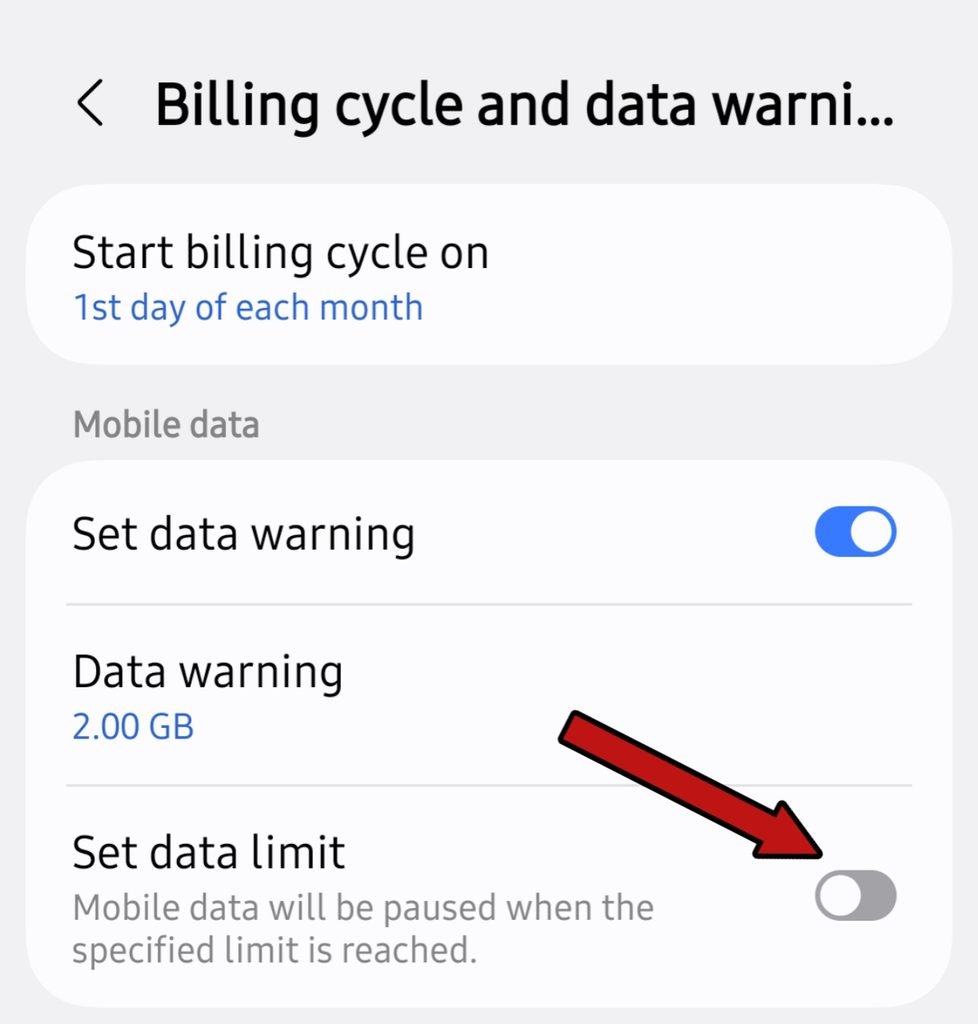 How to disable set data limit on Android settings
