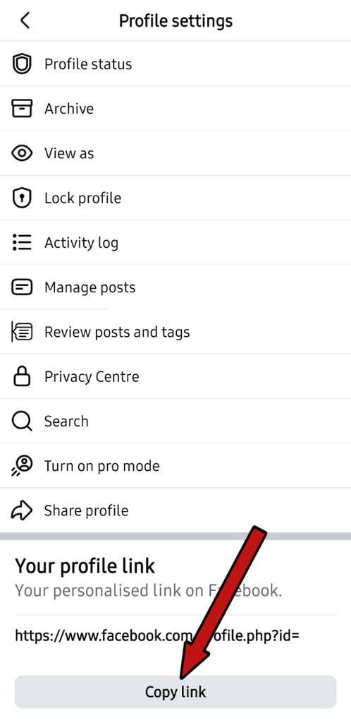 FB profile copy link