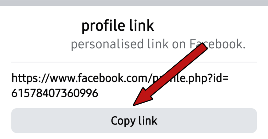 Copying Facebook profile link from mobile app settings menu