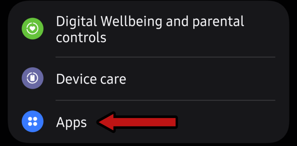 Navigating to Apps menu in Android settings