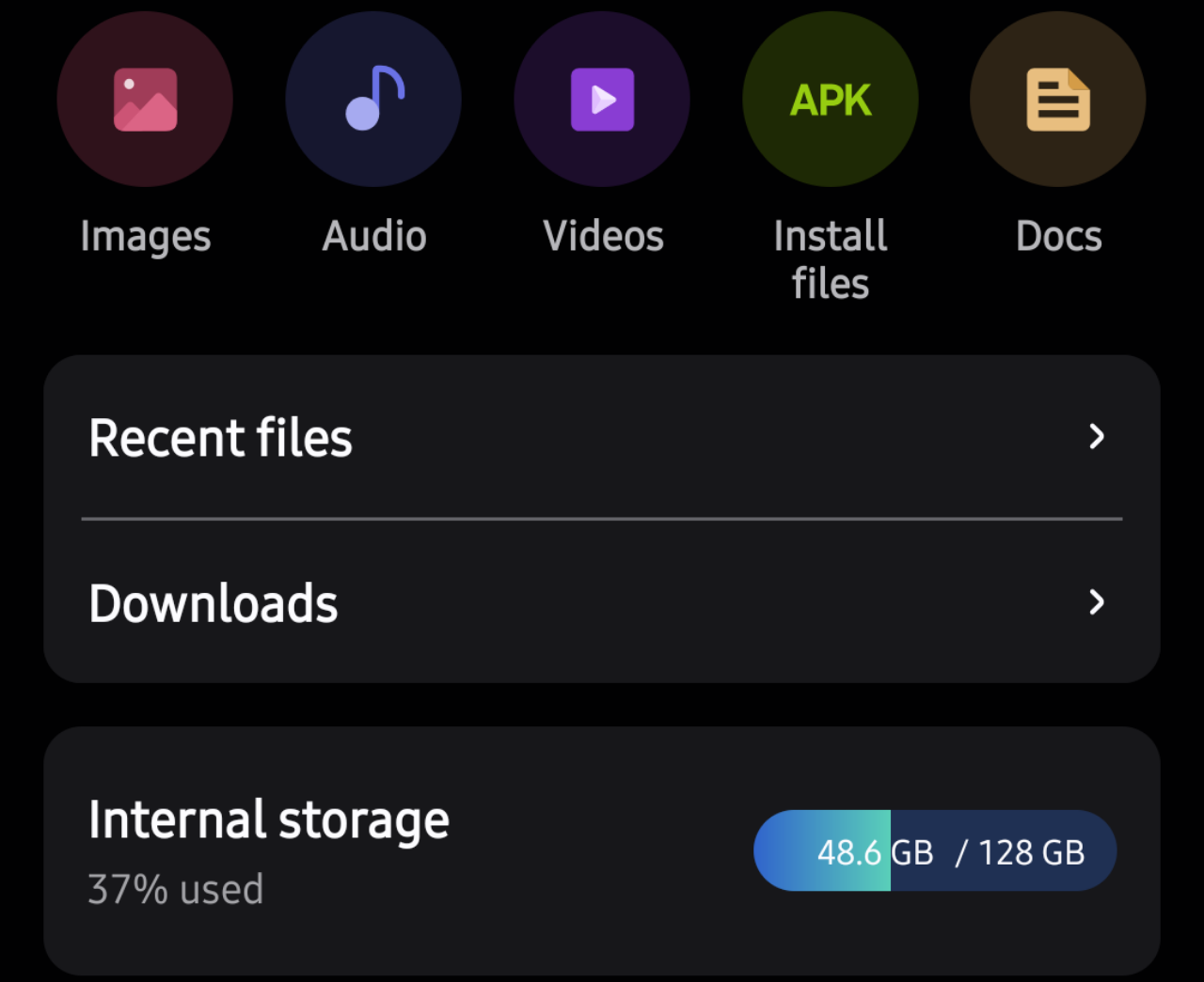 Checking internal storage usage in file manager to free up space