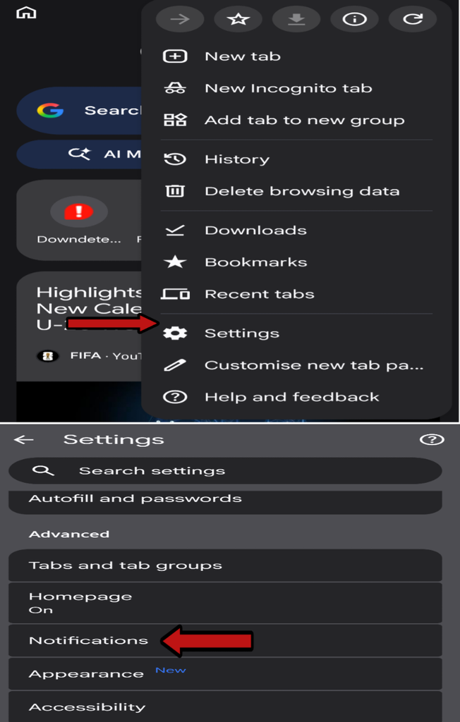 Google Chrome browser on your Android phone Enable Push Notifications 