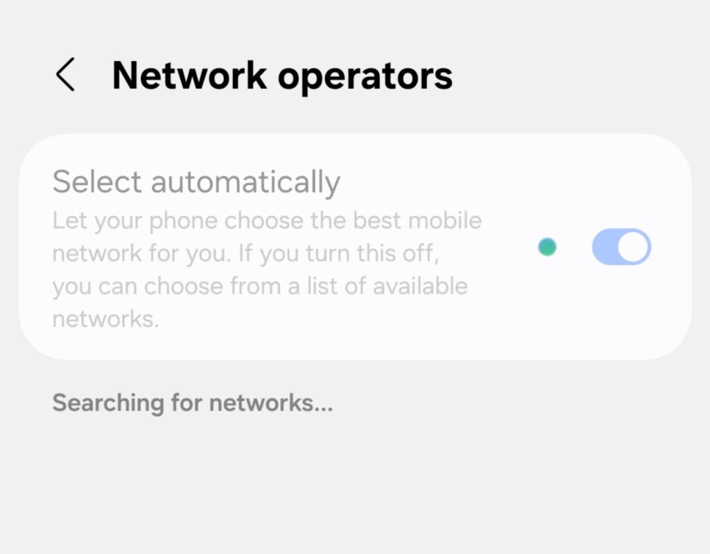 Manual Network Selection Step 2